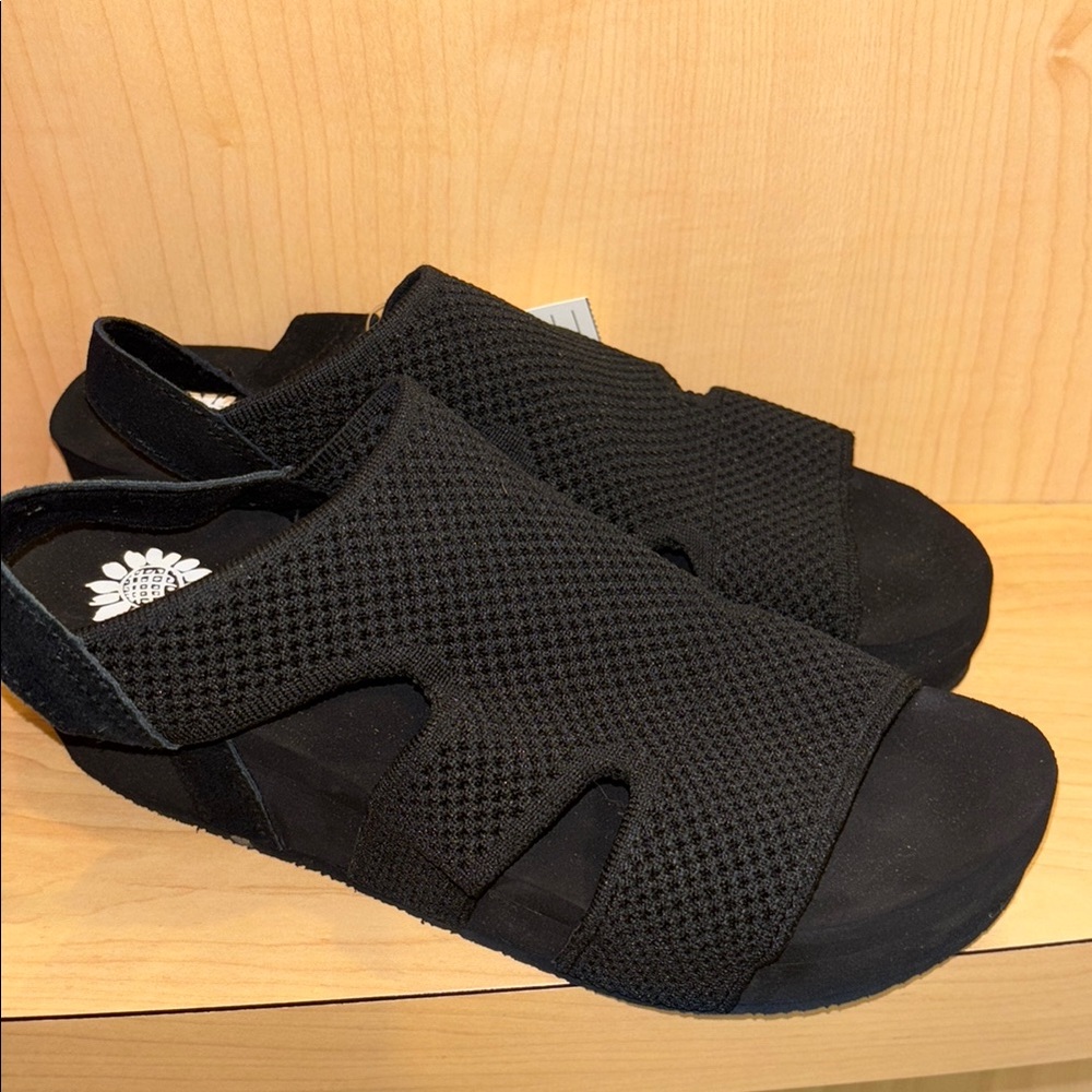 Yellow Box Black Mesh Slip-On Sandals